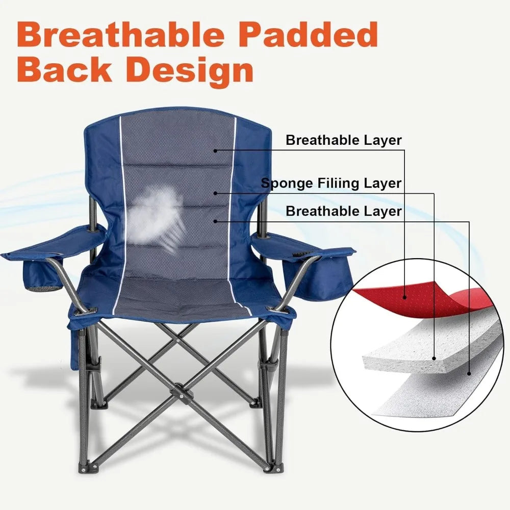 Oversized Heavy Duty Camping Chairs 500 LBS Padded Back Armrest Cup Cooler Folding Outdoor Fishing Garden,Custom