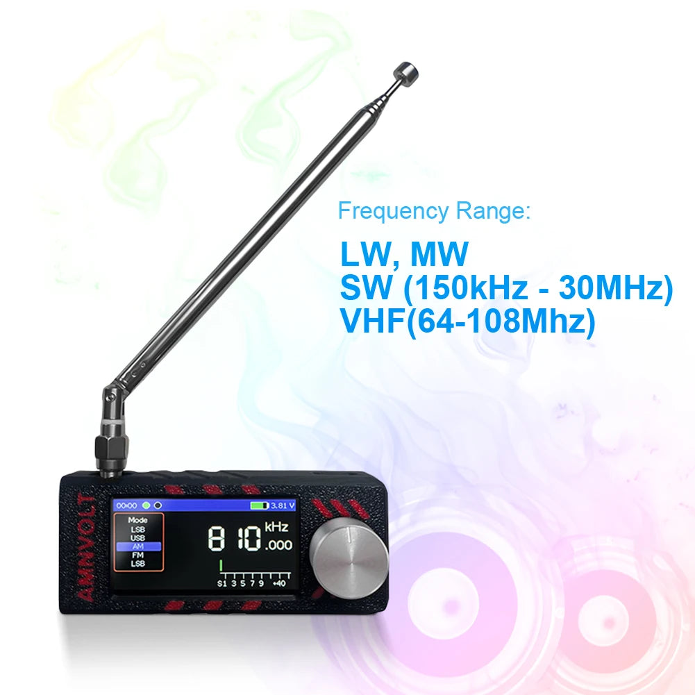 New Upgrade SI4732 0.5-108mhz Mini Pocket Radio 1.9inch IPS Screen HF SW MW VHF Radio with 2PCS Antenna All Band Radio Receiver