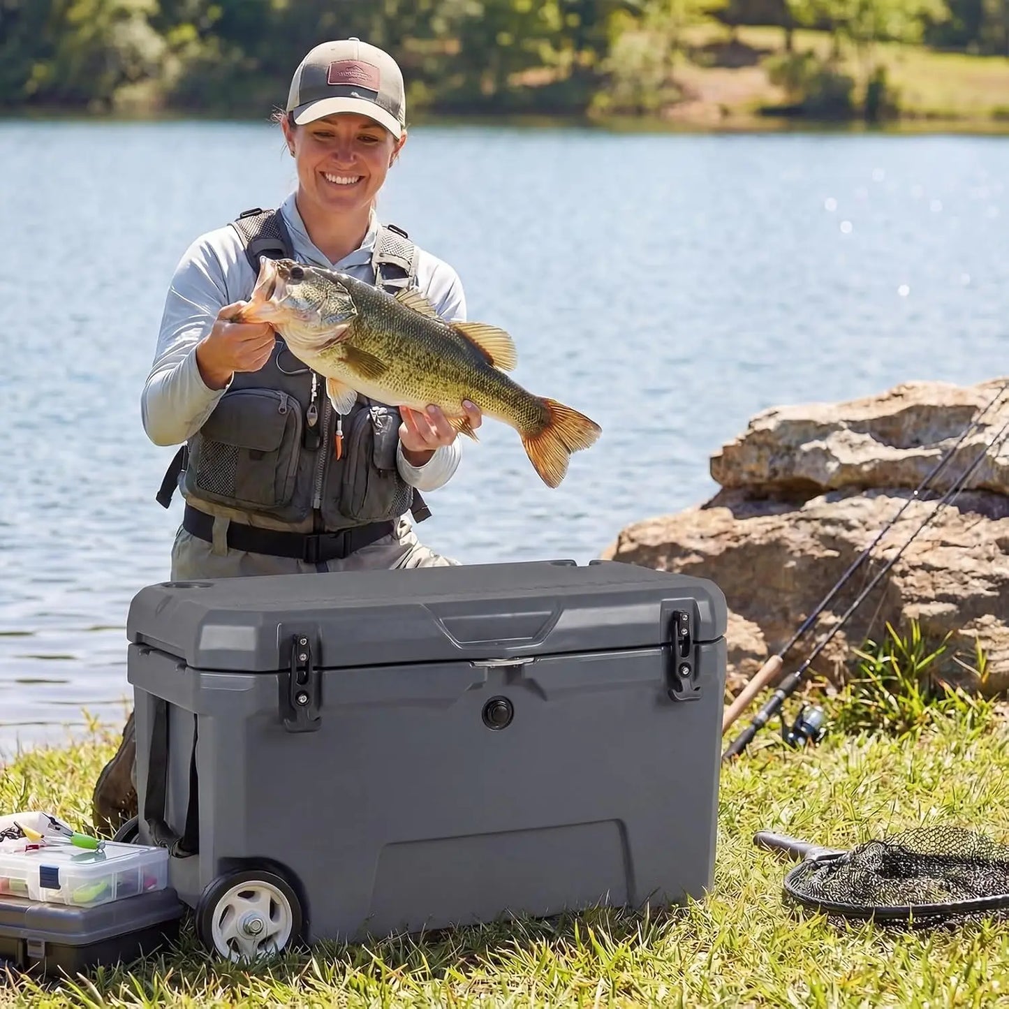 Portable Hard Cooler with 6-Day Ice Retention, Rolling Ice Chest, Telescoping Handle, Wheels, Dual Cup Holders,, Custom
