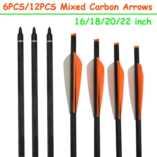 16/18/20/22 Archery Mixed Carbon Arrow Crossbow Bolt Target Hunting Orange Vanes