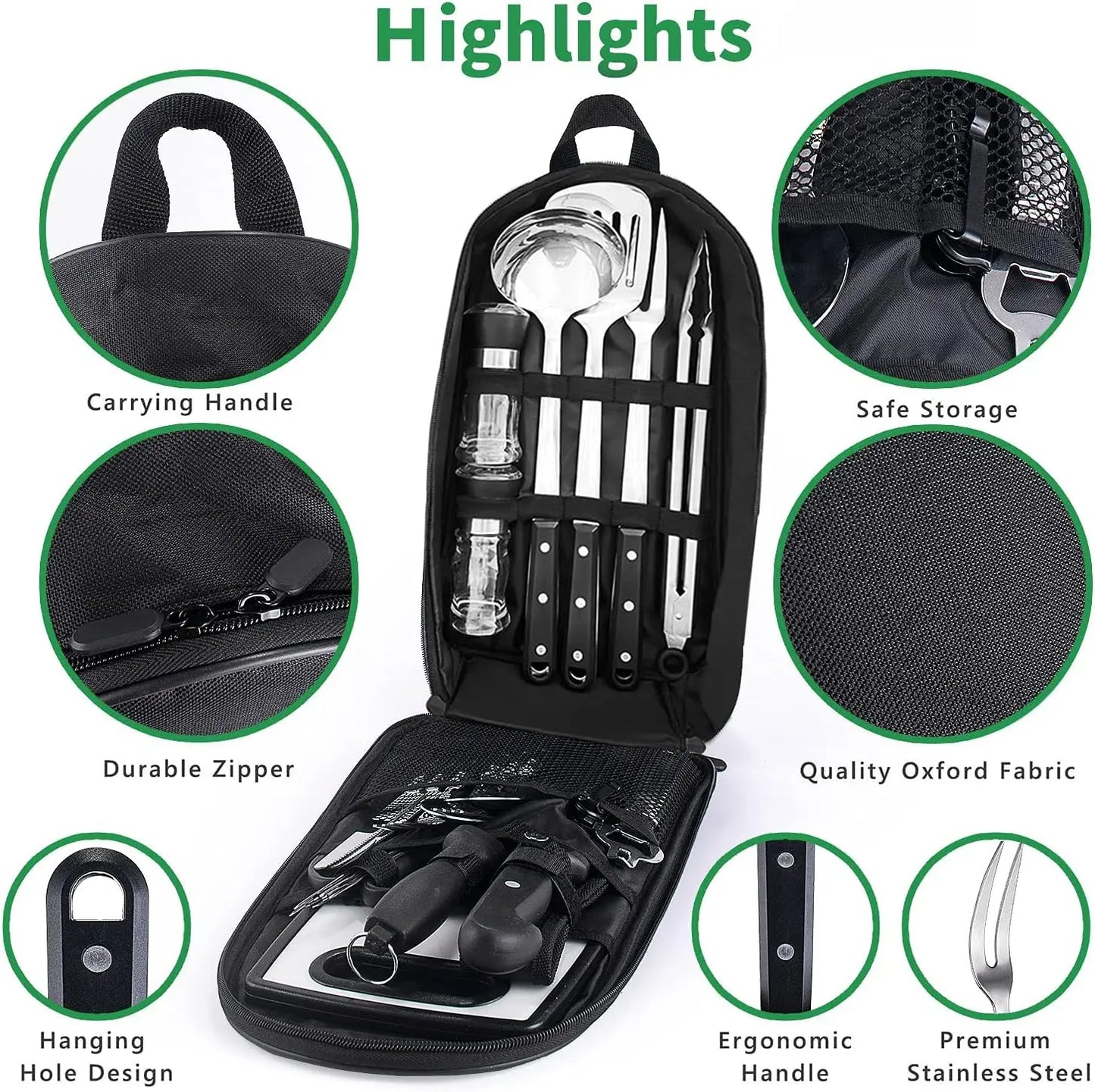 24-Piece Camping Cookware Set, Stainless Steel Kitchen Utensils for Outdoor Cooking, Portable Travel Kit with Cutting Board