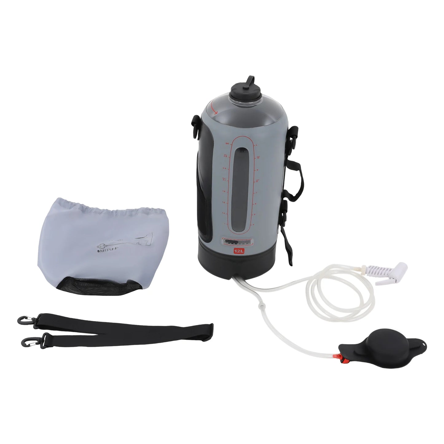 12L Portable Pressure Camp Shower Outdoor Bathing Device with Air Pump for Showering/Washing