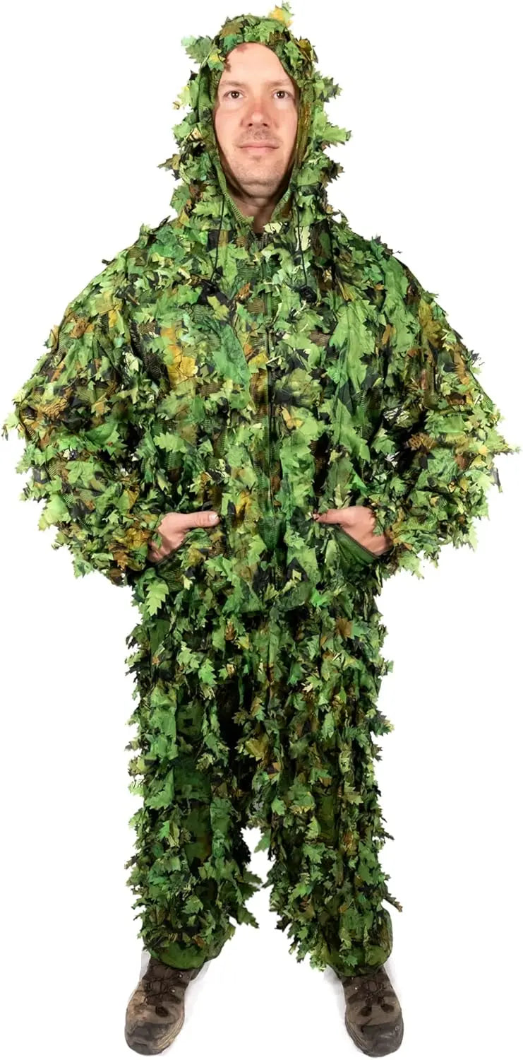 3D Leafy Ghillie Suit - 1000 Laser-Cut Leaves, Lightweight Breathable Camo for Hunting Paintball Airsoft
