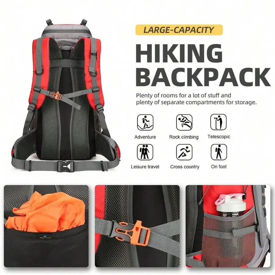 60L Lightweight Waterproof Hiking Backpack With Rain Cover Large Travel Camping Backpack For Adults