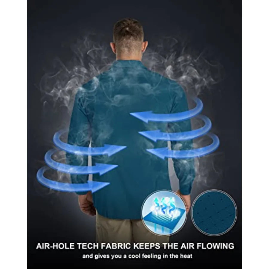 33000Feet Men's Long Sleeve Sun Protection Shirt UPF 50+ UV Quick Dry Cooling Fishing Shirts for Travel Safari Camping Hiking