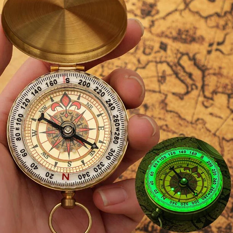 Compass New Outdoor Camping Hiking Portable Pocket Brass Gold Color Copper Compass Navigation with Noctilucence Display