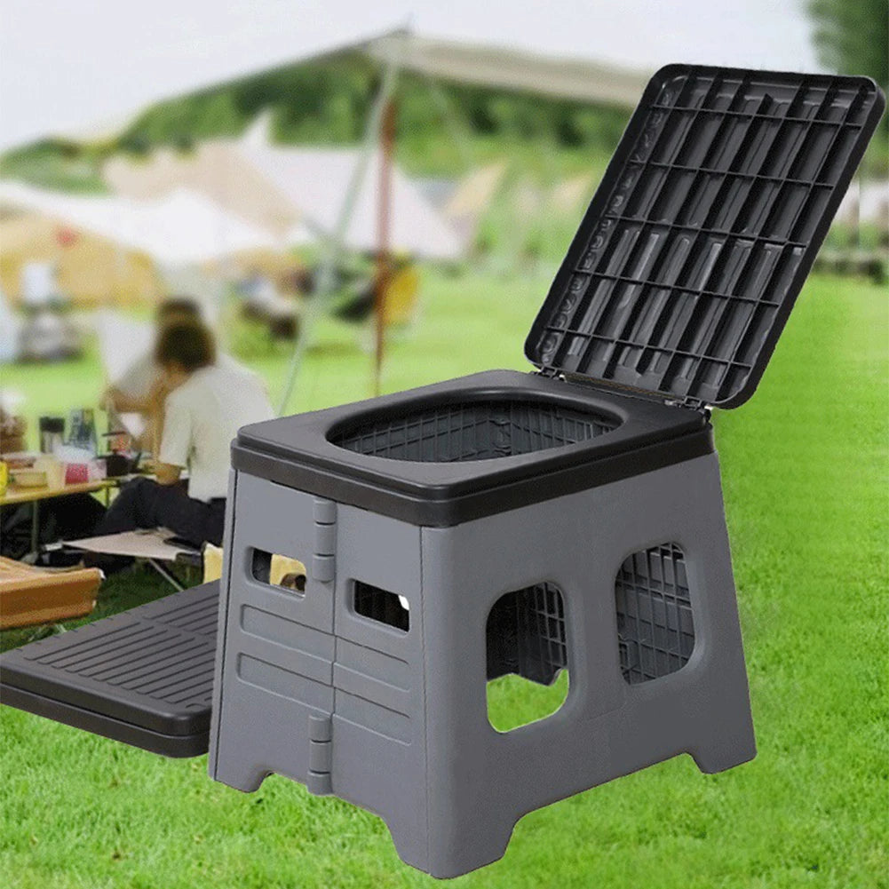 Portable Folding Toilet with Lid Foldable Outdoor Camp Toilet Multifunctional Folding Truck Toilet for Emergencies