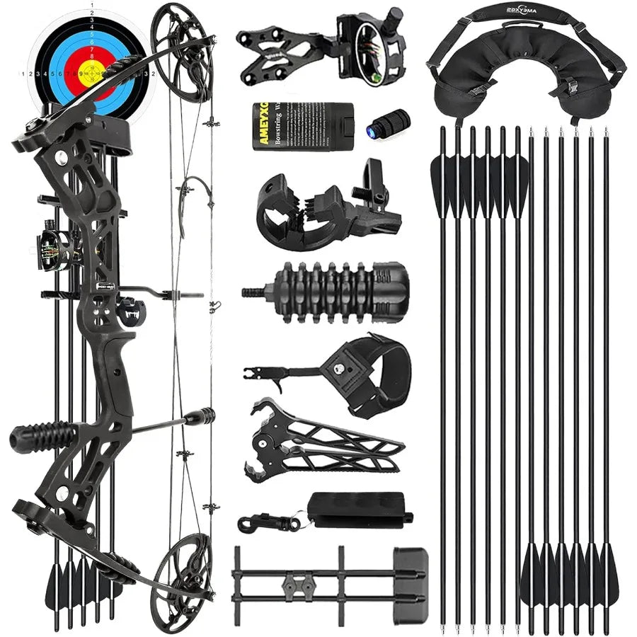 Archery Hunting Compound Bow Kit RTH 3070 LBS Draw Length 23.531 IBO 325FPS Target Shooting Bow with Accessories for Bowfishing