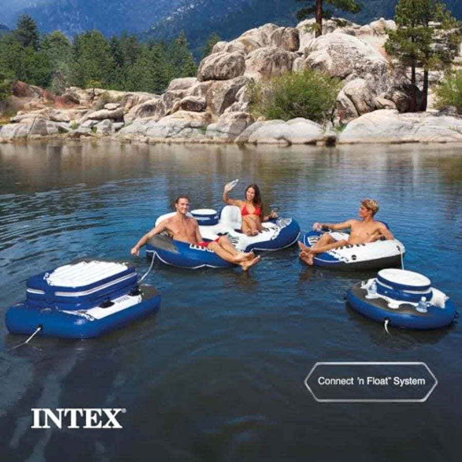 Pool inflatable mega chill II 72-can cooler float and tube with connect-and-float system blue PVC material for raft and ride-on