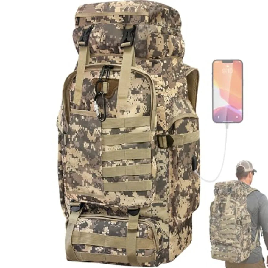 Hiking Backpack, 100L Large Camping Backpack, Expandable Waterproof MOLLE Rucksack, Outdoor Sport Travel Daypack Military Tacti