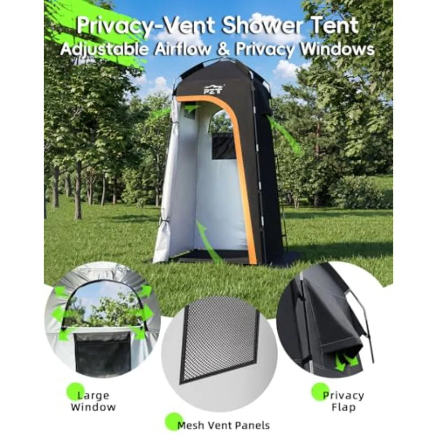 Large Shower Tent, Portable Privacy Tent with Mesh Floor and Carrying Bag, Lightweight and Sturdy, Easy Set Up, Portable Changi