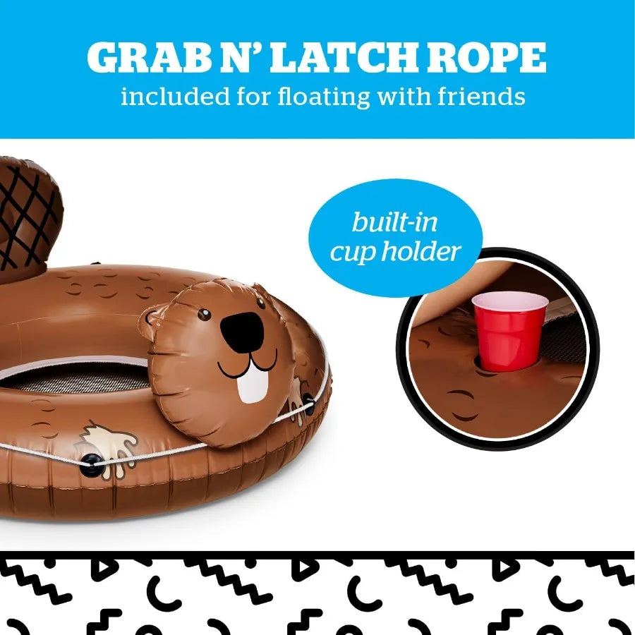 . Heavy Duty River Tube Inflatable Raft for Floating River Float with Drink Holder Grab n' Latch Rope and Comfy Mesh Seat - Bea