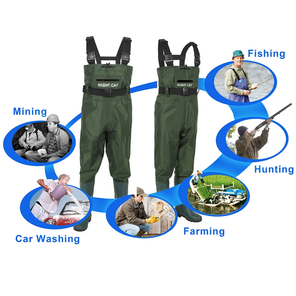 Waterproof Breathable PVC Rubber Fishing Waders with Boots Chest Diving Pants for Fly Fishing Hunting