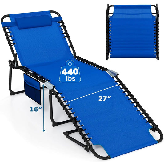 Extra Wide 5-Position Adjustable Tanning Chaise with Pillow Side Pocket 27in Patio Pool Outdoor Custom