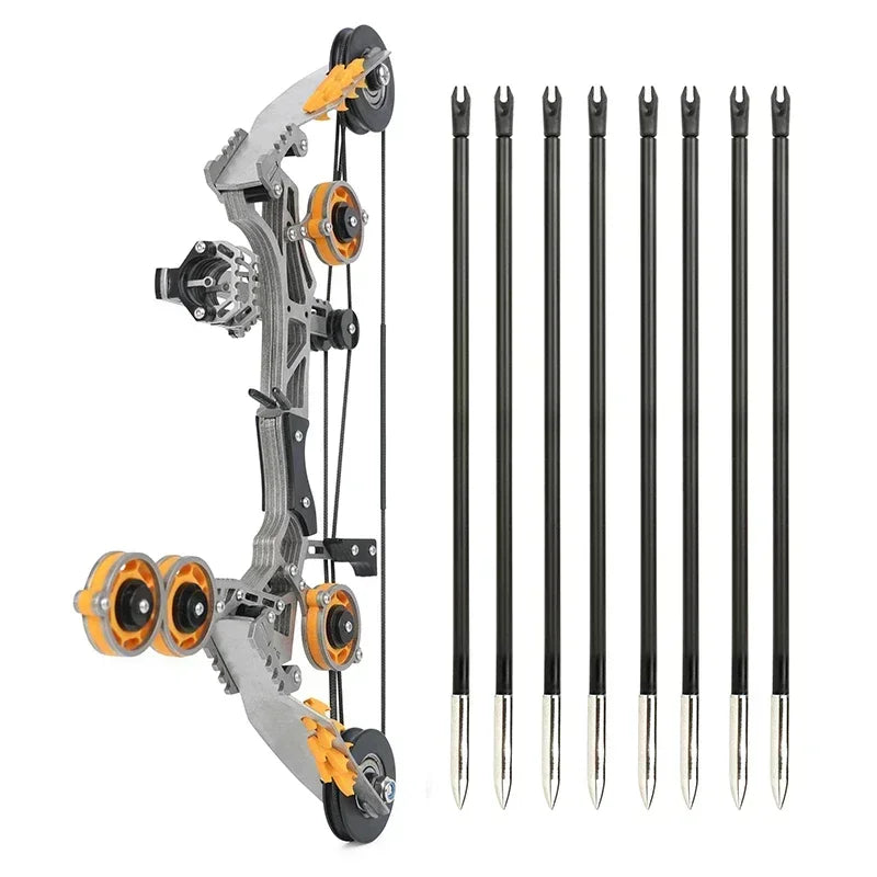 Mini Compound Bow 11-inch 10lbs Stainless Steel Pocket Bow with 4/8pcs Arrows Compact Portable Design for Sports Shooting Entertainment Gift Beginner Target Practice Indoor Outdoor Archery Accessories