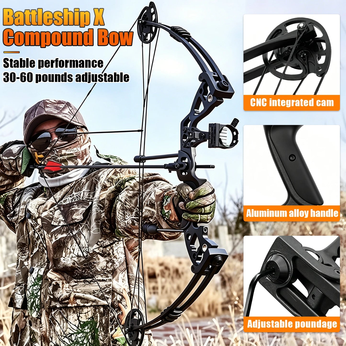 Right Hand Compound Bow Shooting Archery Set for Adults 19-30" Draw 30-60lbs w/ 3-Pin Lighted Sight, Quiver, Stabilizer & 12 Arrows, Fully Complete Accessories Archery Set Adjustable for Beginners & Intermediate Archers