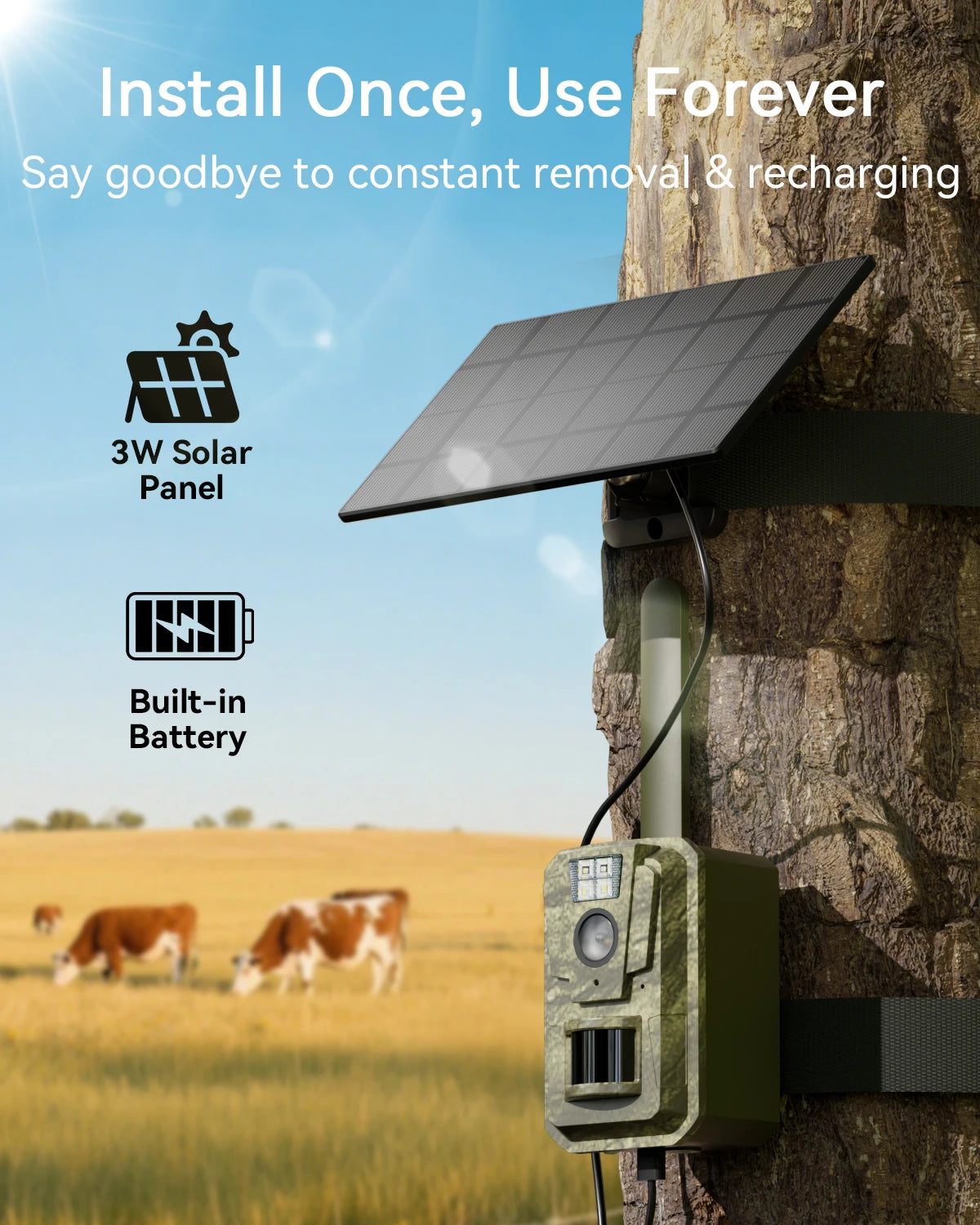 4G LTE Cellular Trail Camera ,2K with Night Vision, Solar Powered with Battery  Hunting Camera for Wildlife Monitoring