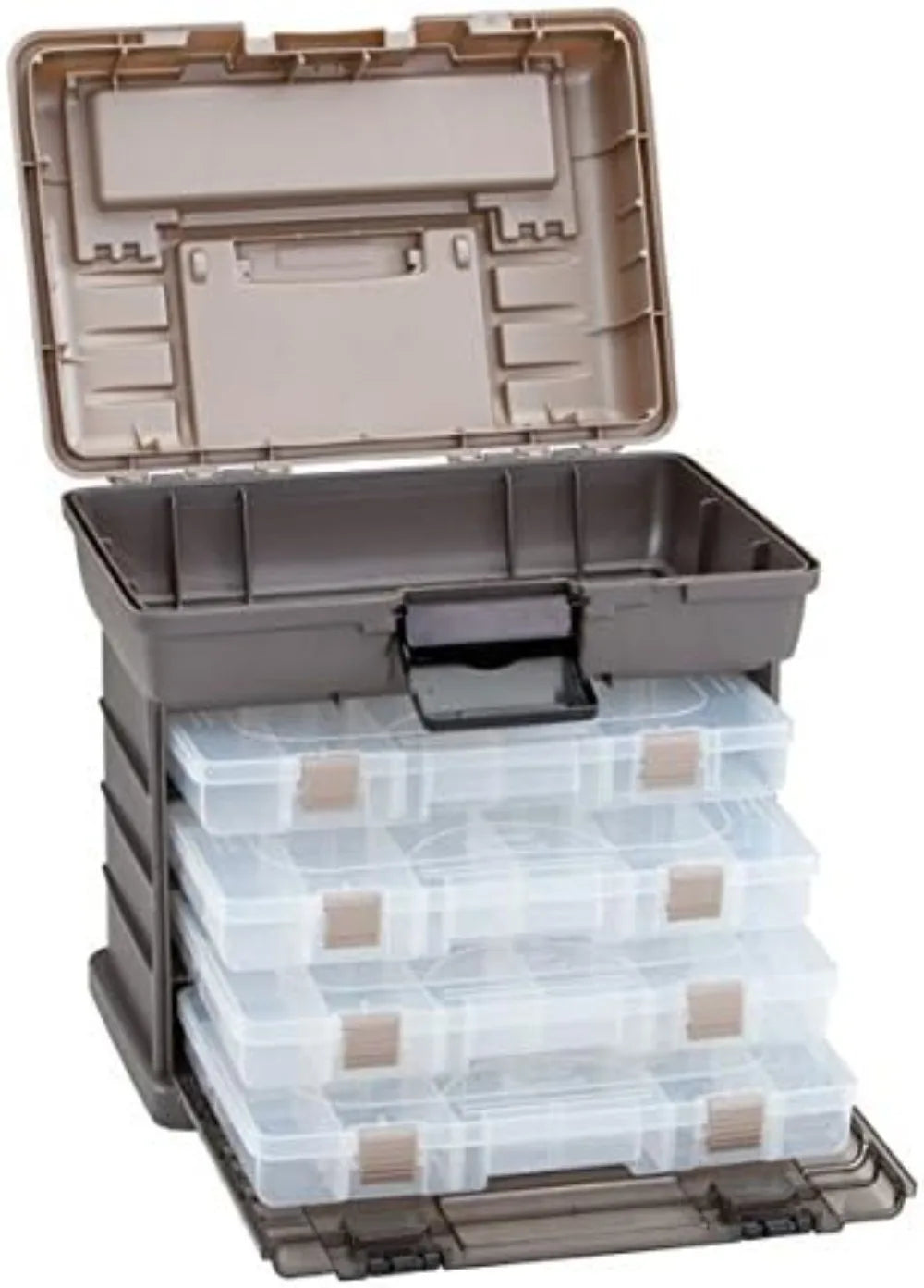 StowAway 4-By Rack System Tackle Box, Holds 4 3700 Utility Boxes, Quick-Access Top Storage with Clear Lid, Durable & Adaptable Fishing Box