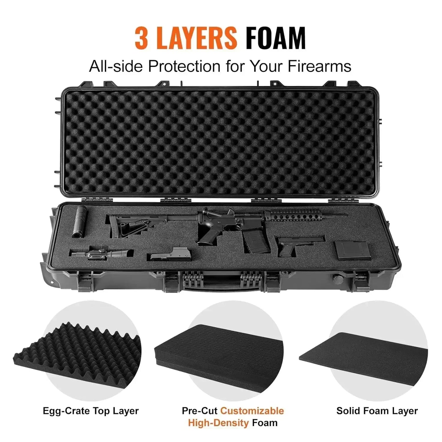 Rifle Hard Case with 3 Layers Fully-protective Foams, 42 inch Lockable Hard Gun Case with Wheels, IP67 Waterproof & Cru（Hot）
