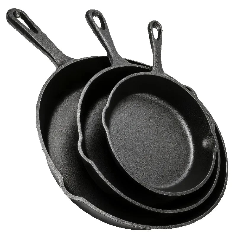 3PCS Cast Iron Skillet Set 6/8/10 Inch Pre-Seasoned Frying Pans Nonstick Oven Safe for Grill Camping Cooking