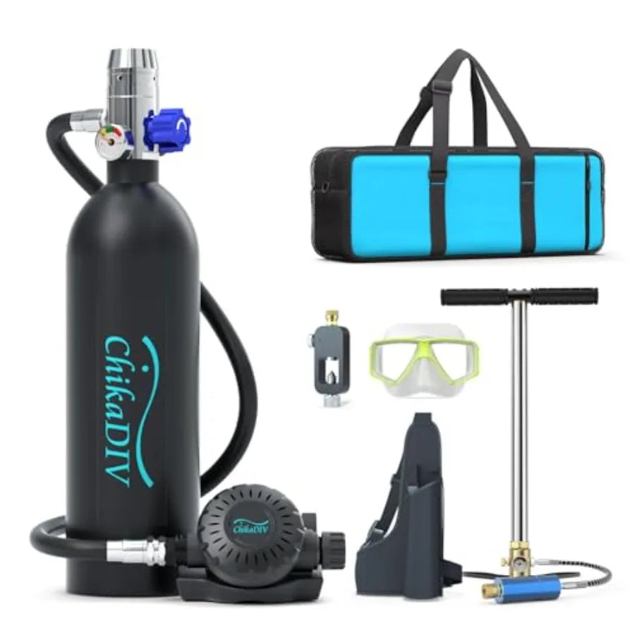 Mini Scuba Tank 1L Lung Tank for Snorkeling Scuba Diving: Aluminum Alloy Matte Black Lightweight Portable Emergency Air Supply