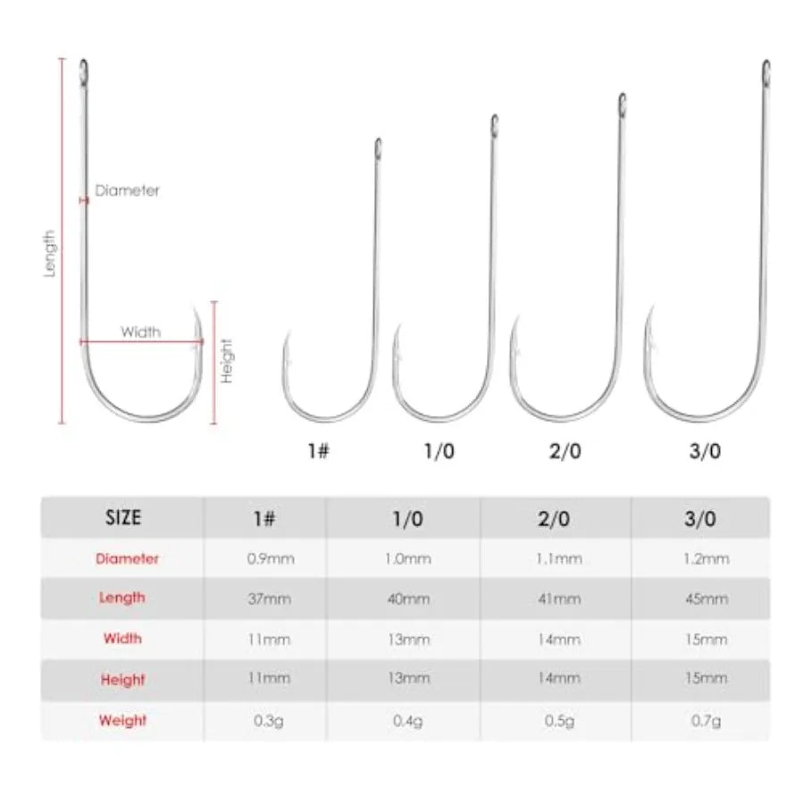 Sea fishing hooks for offshore use, high carbon steel, silver, 25 pcs large barbed Aberdeen hooks with long shank and wide gape