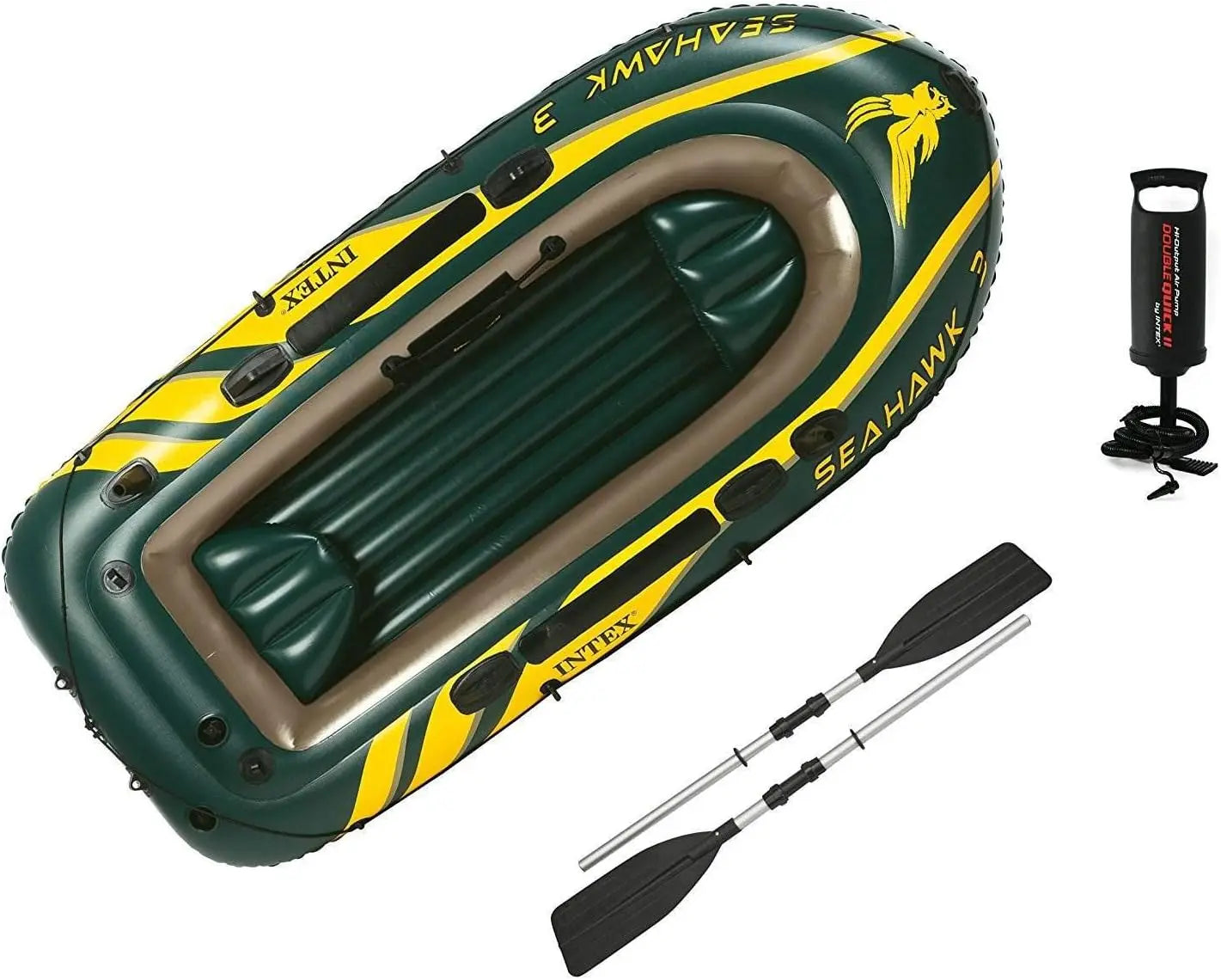 Inflatable Boat Set for 3 Persons, Includes 2 Aluminum Oars and Air Pump, 2-Piece Pack