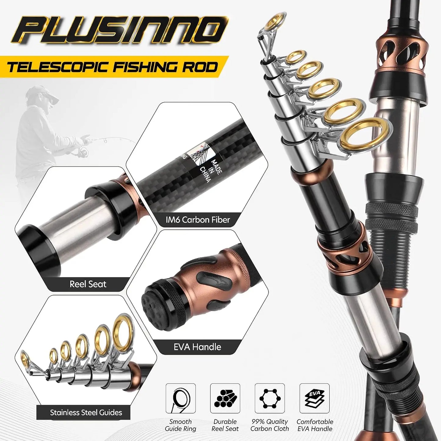 Carbon Fiber Telescopic Fishing Rod & Reel Combo - Full Kit with Carrier Case, 12+1 Bearings