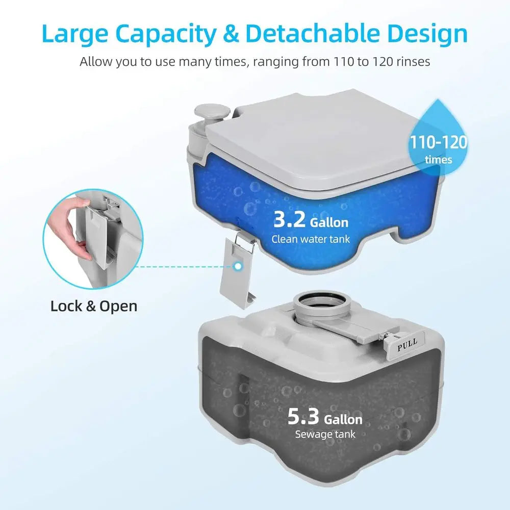 Portable Toilet, Camping Toilet, Travel RV Toilet,5.3 Gallon Detachable Waste Tank, Double Water Spouts, Portable Toilet for Cam
