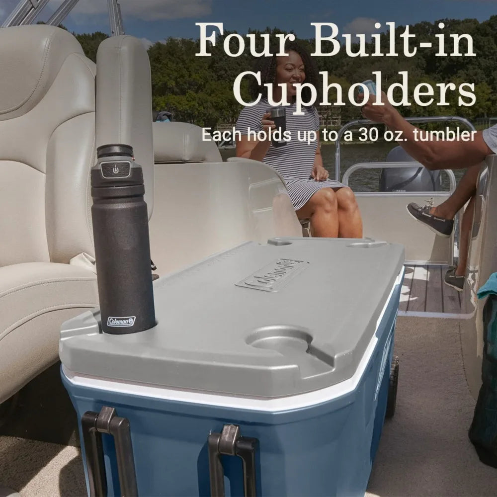 Large Wheeled Hard Cooler 100QT Insulated 5 Day Rolling Ice Box Camping Chest