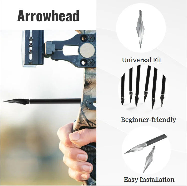 Arrowhead Tips 12pcs 150 Grain Spiral Electroplated Anti-Rust Iron Broadheads for DIY Aluminum Carbon Arrow Shafts Compound Recurve Bow Hunting Shooting Target Practice Durable Archery Accessories
