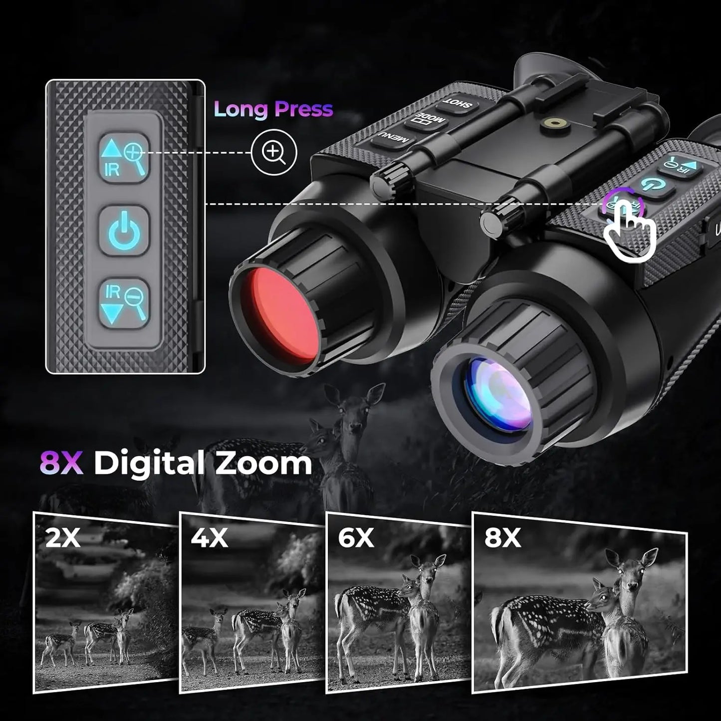GOYOJO Head-Mounted Night Vision Goggles Rechargeable Hands Free Night Vision Binoculars Goggles, 32GB SD Card, 8X Digital Zoom