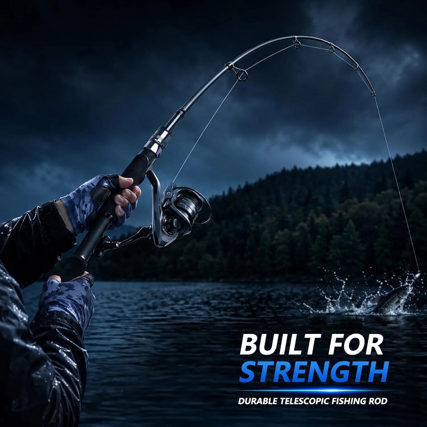 Telescopic Fishing Rod & Reel Combo Kit, Portable Travel Set with Tackle Box, Lures, Bag, 4.2oz Carbon Fiber, 5.2:1 Gear Ratio, Freshwater & Light Saltwater