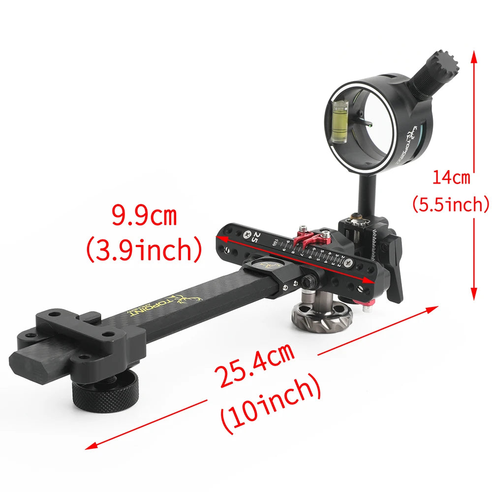Single Pin Compound Bow Sight Carbon Fiber Extension Rod 0.019" Fiber Optic Pin Compatible with 4X 6X 8X Magnifying Lens Built-in Adjustable Aiming Light Right Hand Archery Aiming Accessory for Target Shooting and Outdoor Hun