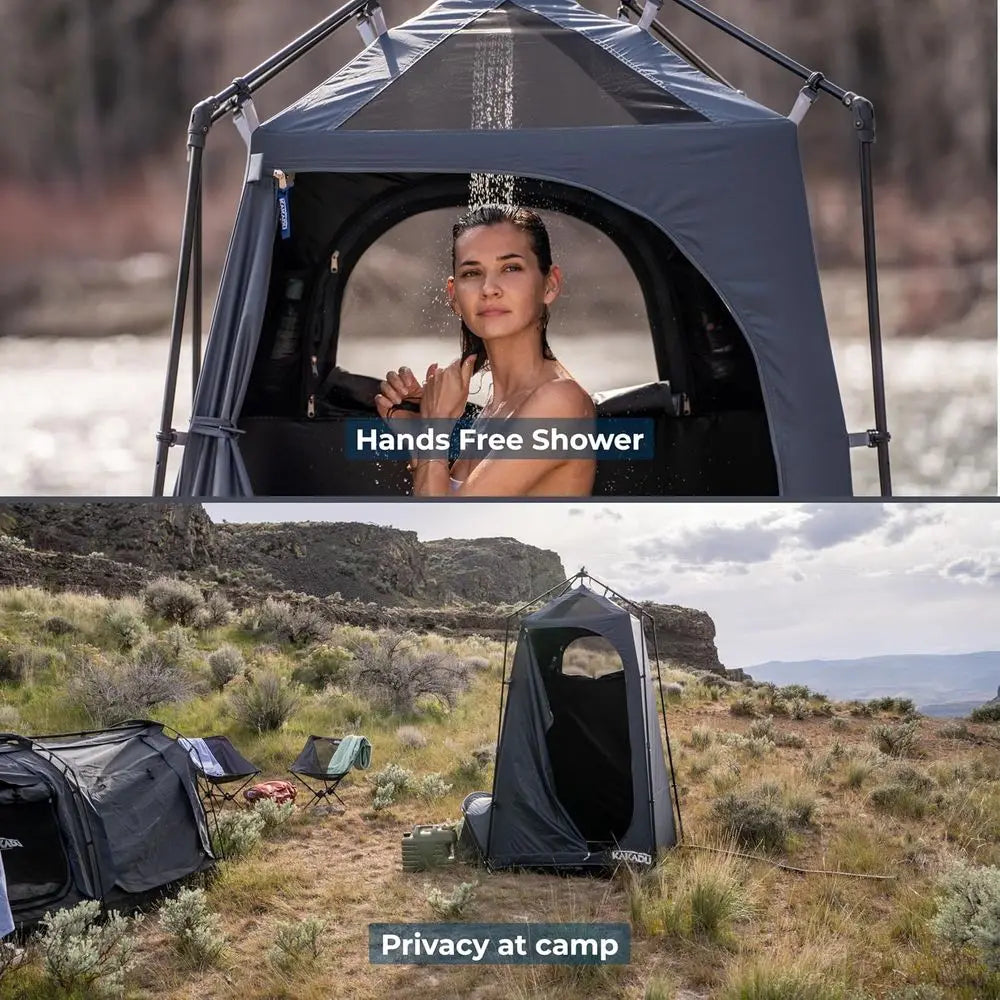 Portable Outdoor Shower Tent with Privacy, Camping Toilet, Changing Room, LED Light, Carry Bag, Towel Rod