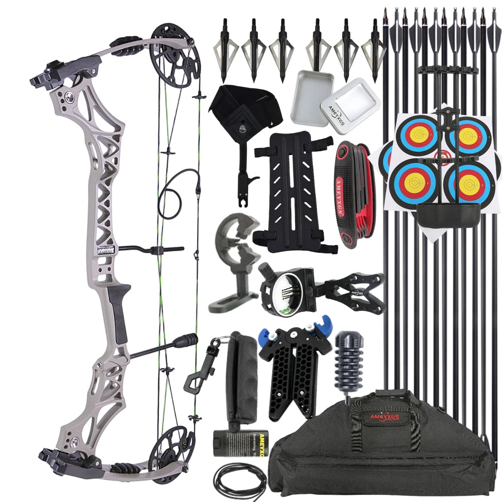 Archery M129 Compound Bow Arrow Kit 320fps Adjustable Draw Weight Magnesium Alloy Riser RH Full Hunting Accessory Set