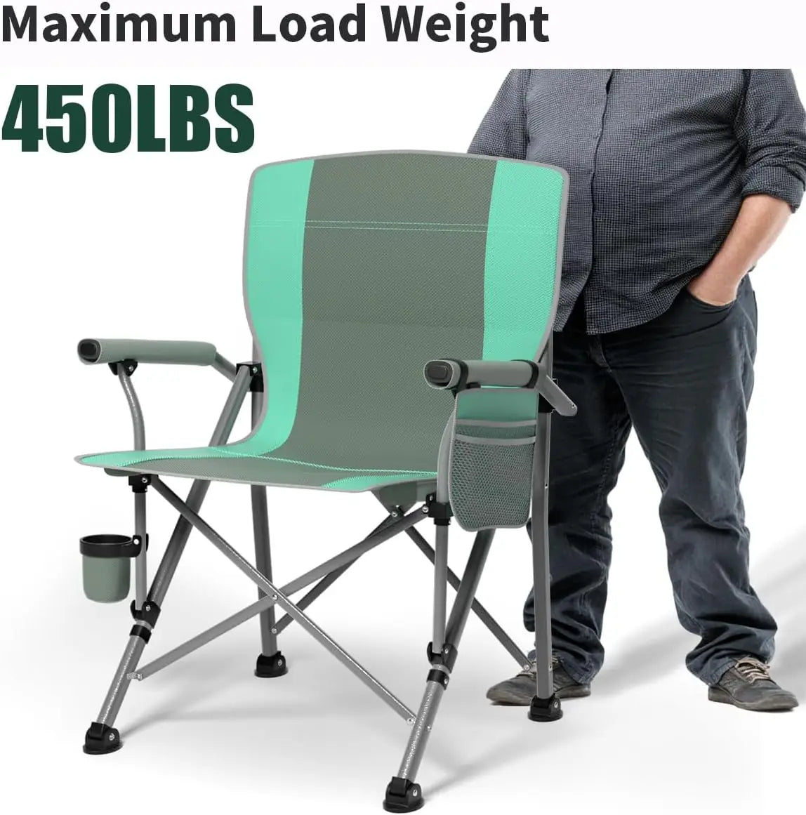 Heavy Duty Oversized Camping Chair for Adults with Side Pockets, Foldable for Outdoor Camping Fishing Beach Hiking