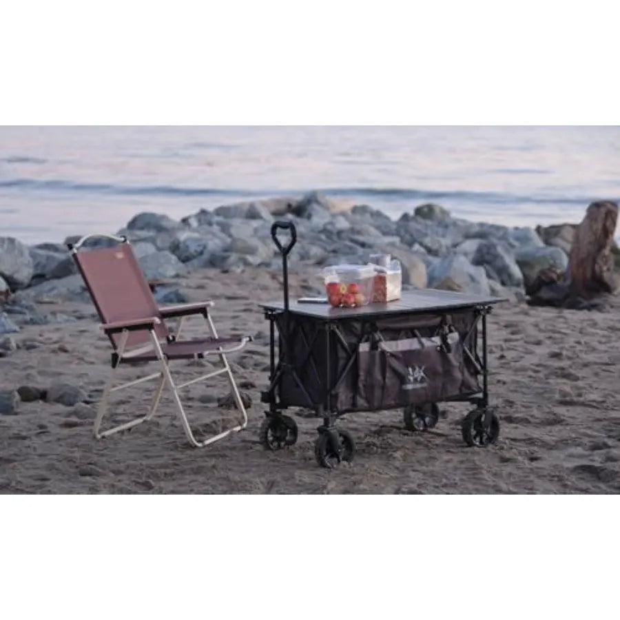 Folding Collapsible Utility Wagon 400Lbs Heavy Duty Outdoor Park Beach Wagon with Table and Side Pocket for Garden Camping Spor