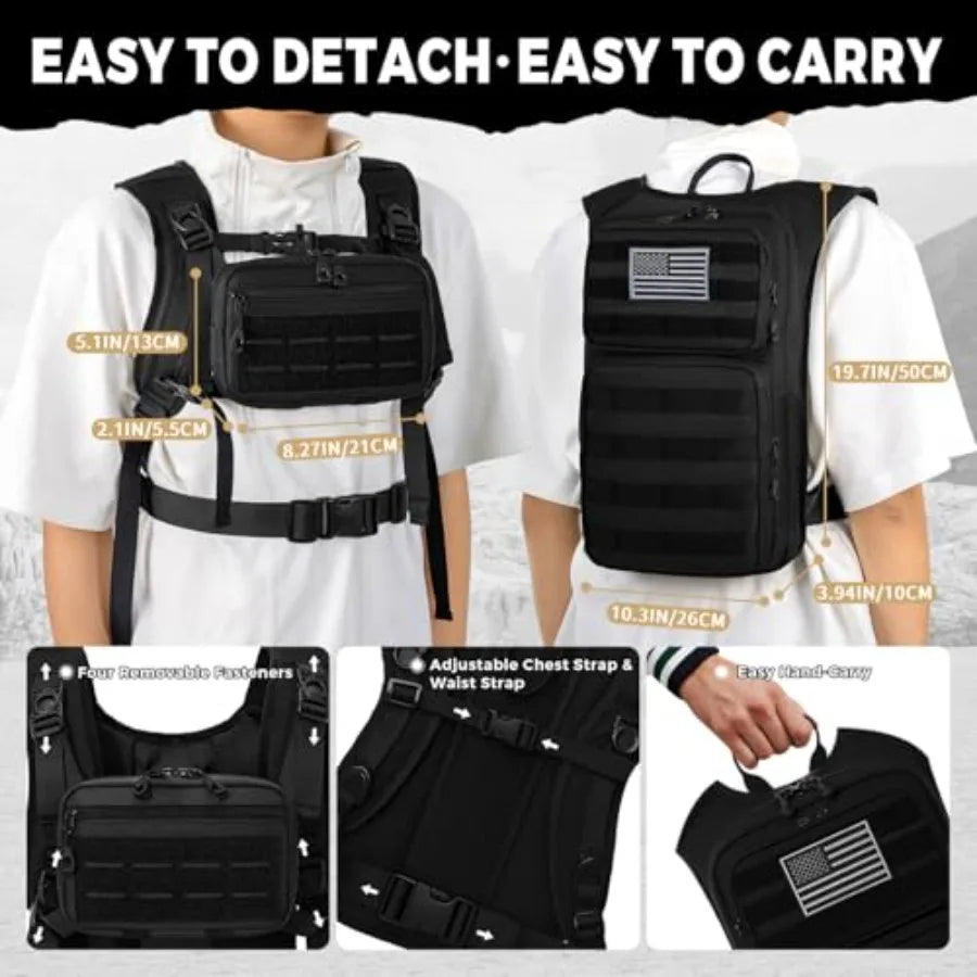 Tactical Hydration Backpack with 2L Water Bladder and Front Small Tactical Pouch, Outdoor Water Backpack for Men Women, Sports