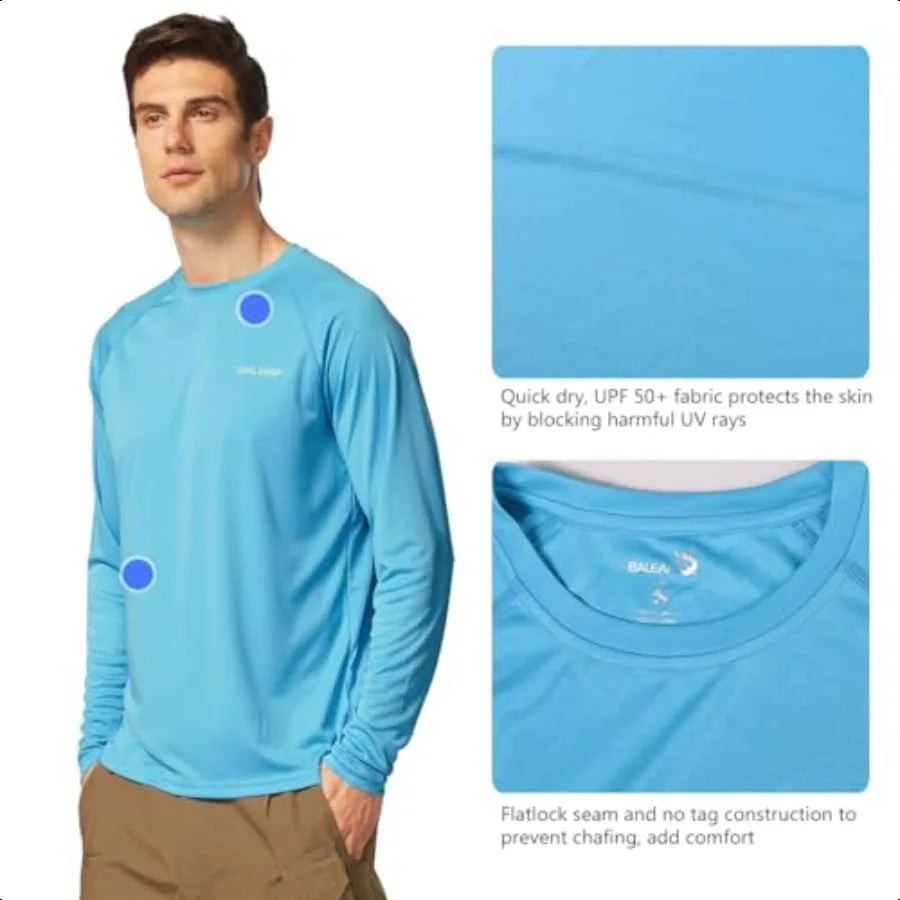 baleaf Men's Sun Protection Shirts UV SPF UPF 50+ Long Sleeve Rash Guard Fishing Running Quick Dry Lightweight