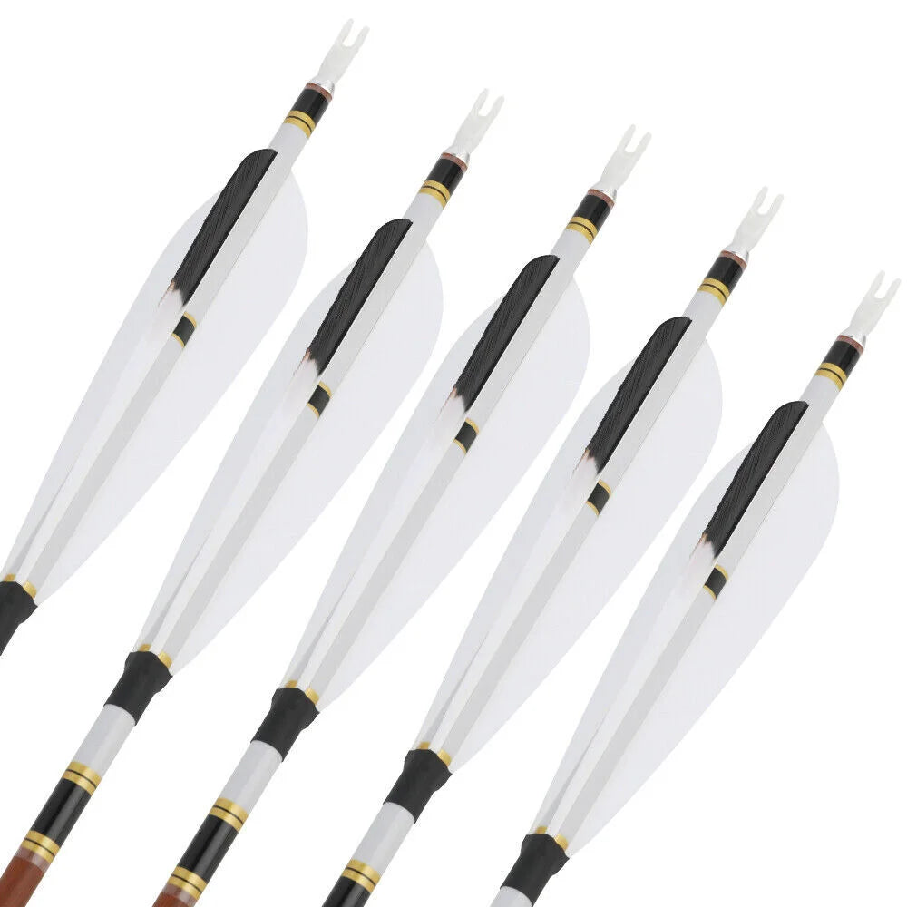 Carbon Arrows 12pcs 31 Inch Spine 340-600 Pure Carbon Shaft with 5 Inch Feathers for Compound Recurve Bow Outdoor Hunting