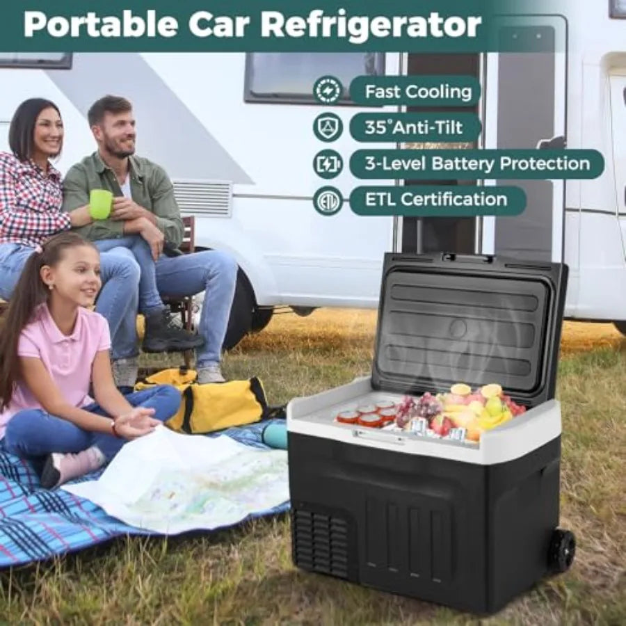 Portable 32-quart Car Refrigerator Black 12/24V DC 100-240V AC Electric Cooler Freezer with Adjustable Temp Range -468 and Divi