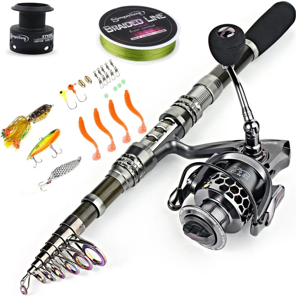 Sougayilang Fishing Rod Reel Combo with Telescopic Fishing Pole Spinning Reel Carrier Bag