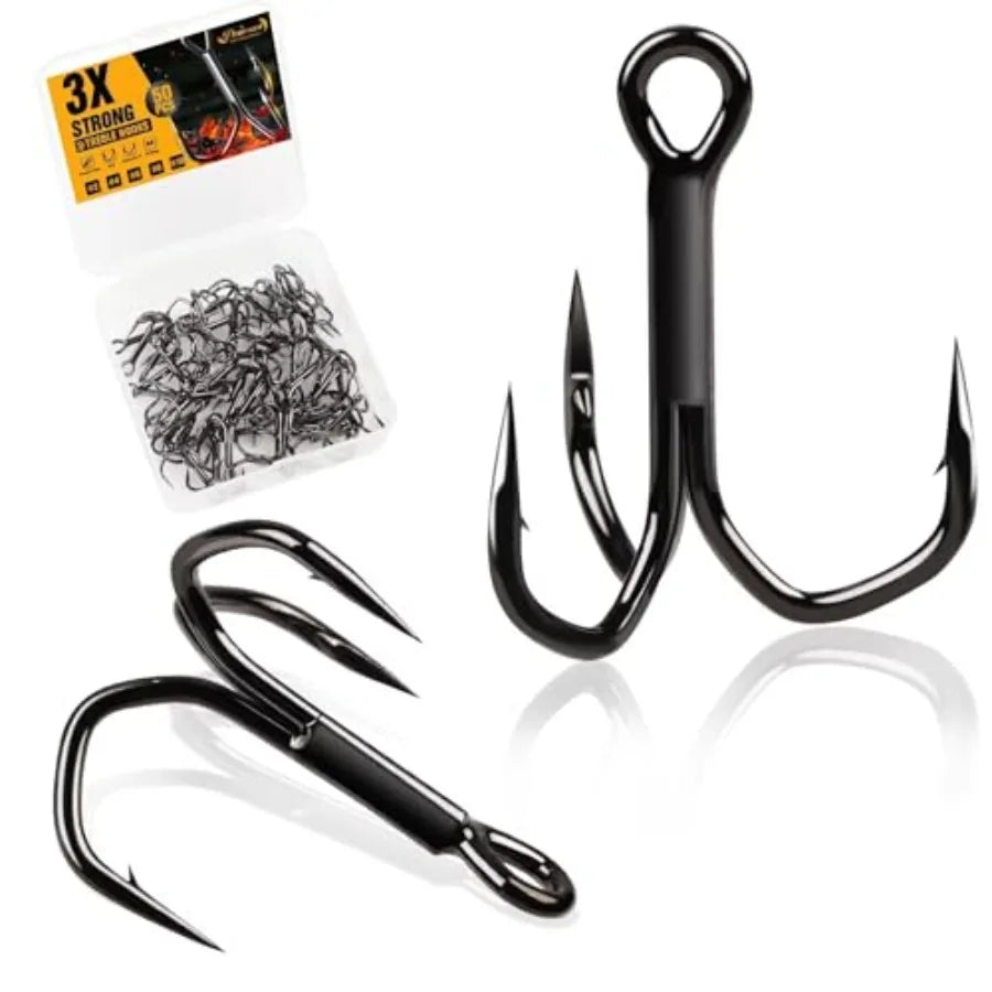 Fishing Treble Hooks, 3X Strong Forged Replacement Hooks for Lures Professional V, 3-Sided Points, High-Carbon Steel, Black Nic