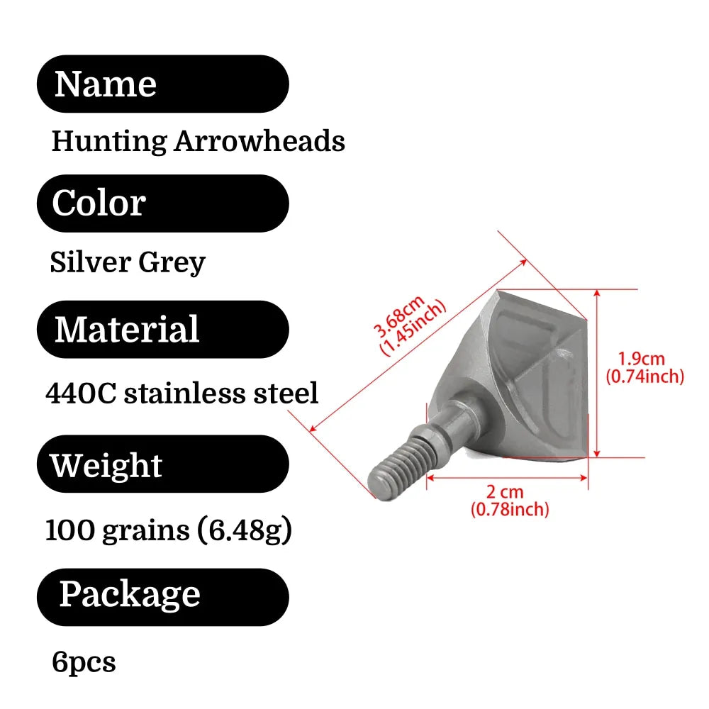 100grain Arrowhead Broadhead 6pcs Screw in Point Tips for Outdoor Bow Arrow Hunting Shooting Target Archery Accessories