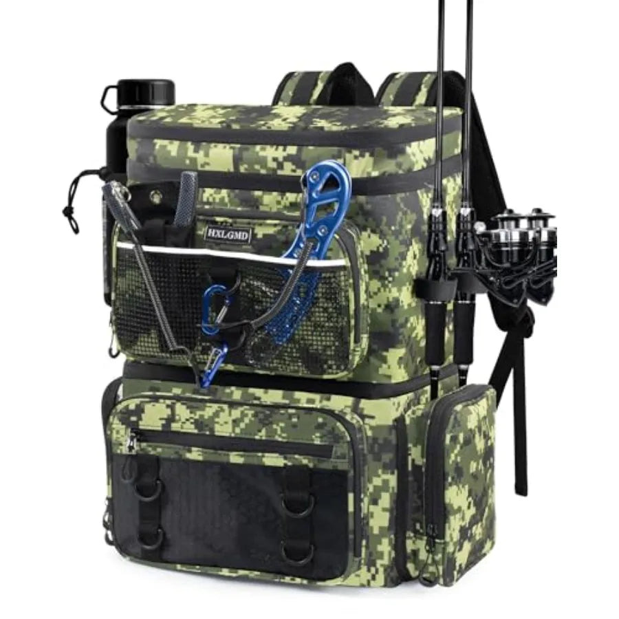 Fishing Backpack with Rod Holders, 43L Large Water Resistant Tackle Bag Storage Gear and Equipment with Cooler for Men Fishing,