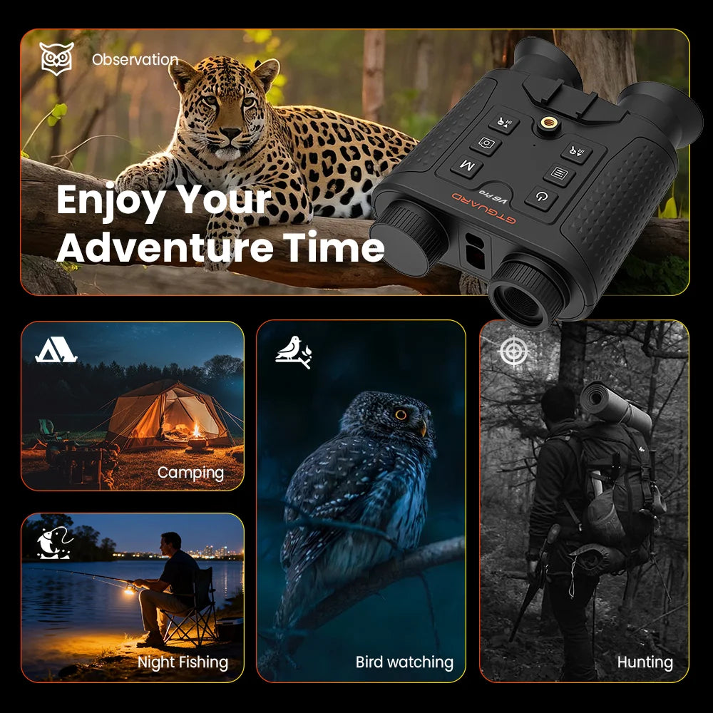 Night Vision Goggles GTGUARD V6 PRO 8X Digital Zoom Head-mounted Binoculars Telescope Crosshair Ranging Distance Measurement Support Helmet-mounted Hiking Animal Observation