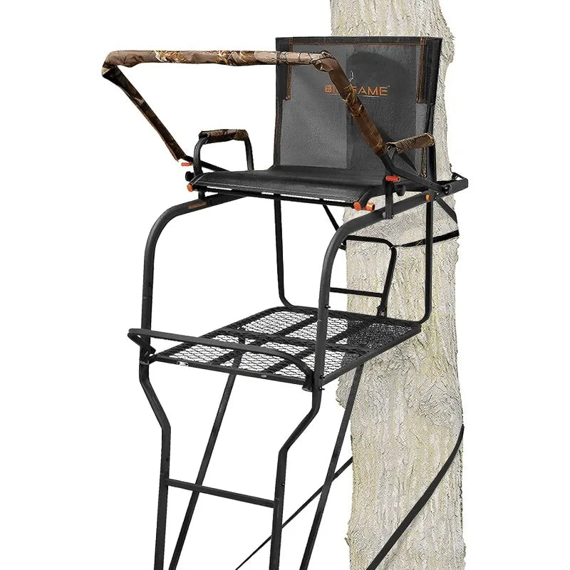 BIG GAME 1-Person Ladder Tree Stand for Hunting Deer with Seat, Hunter, 18' Tall, Black - Adjustable Climbing Treestand