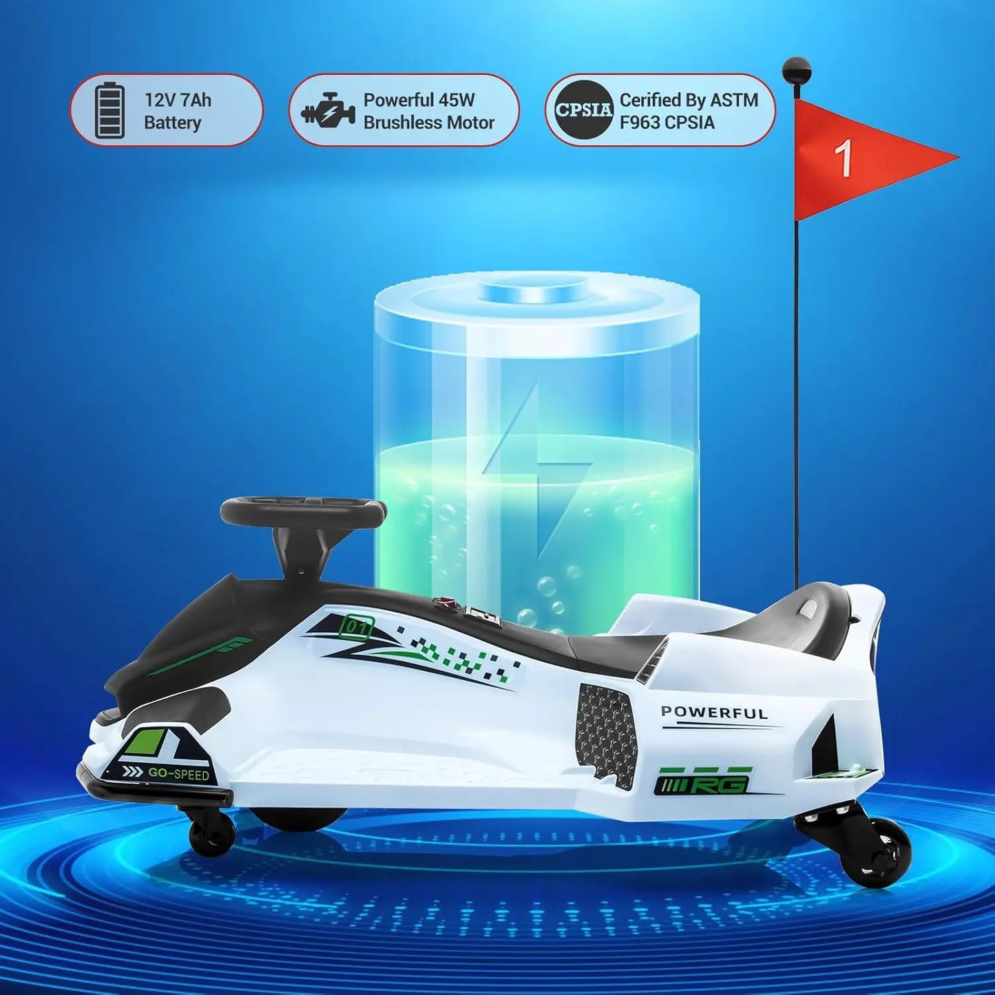 Kids Drifting Car 12V Ride On Go Kart with 45W Brushless Motor 5 mph Electric Drifting Go-Kart Outdoor Ride On Toy with 5 Wheels