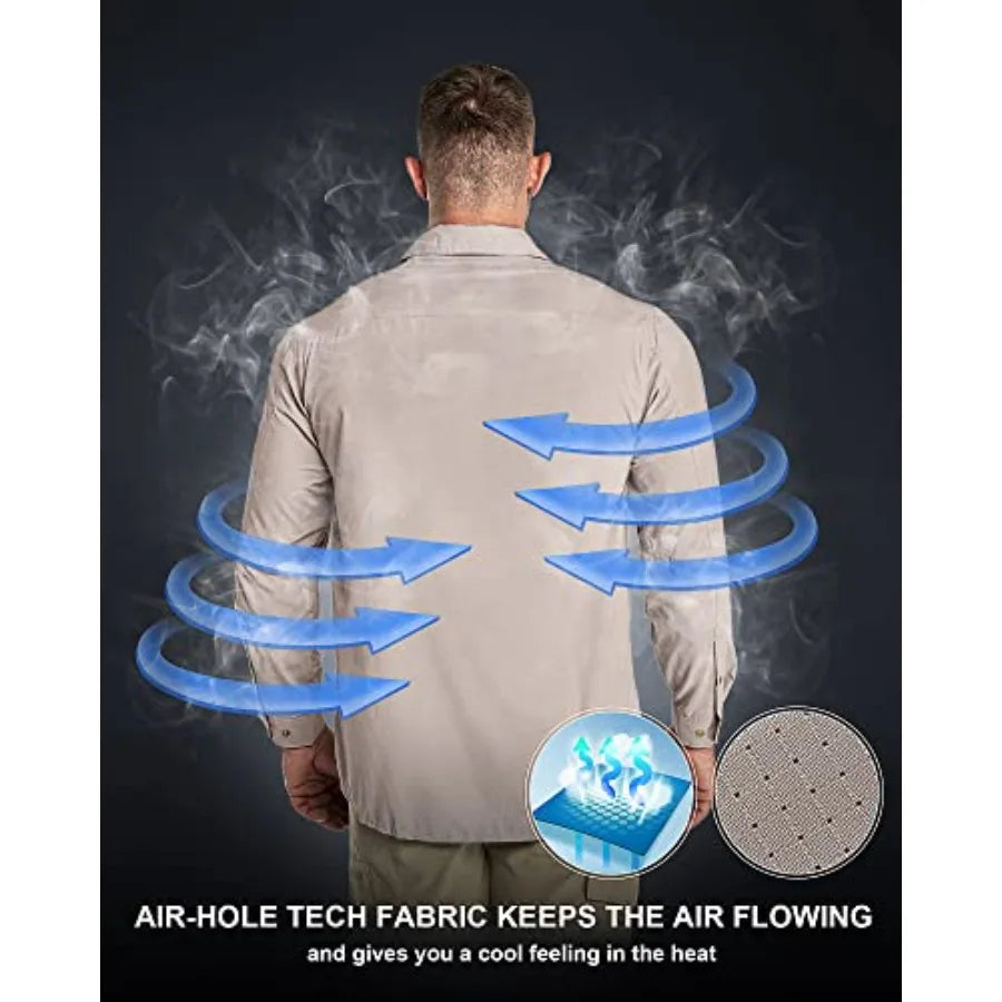 33000Feet Men's Long Sleeve Sun Protection Shirt UPF 50+ UV Quick Dry Cooling Fishing Shirts for Travel Safari Camping Hiking